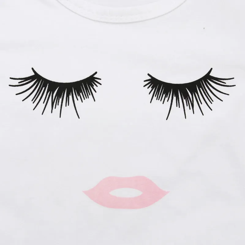 Pudcoco white girl set with eyelash short sleeve top and ripped trousers on child model