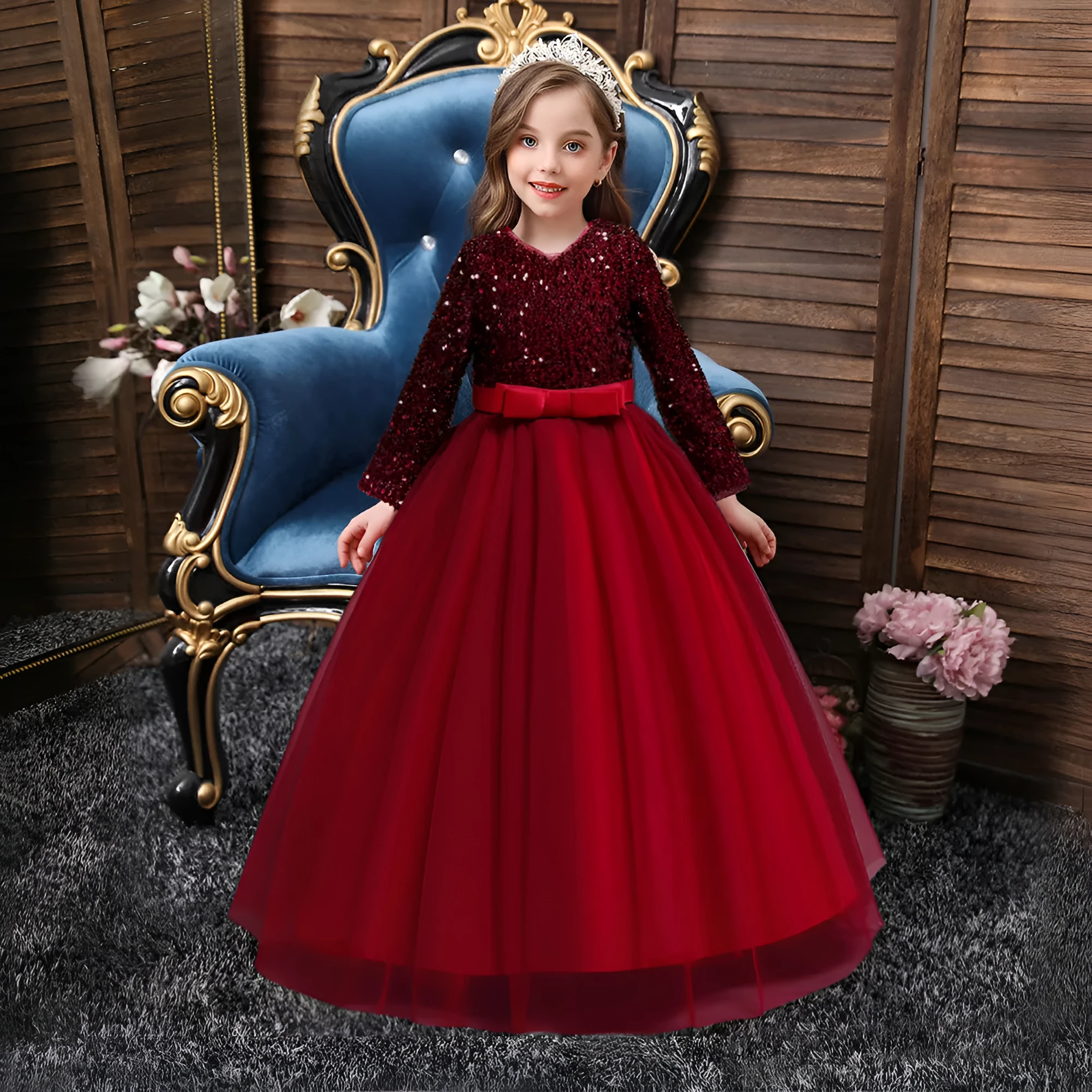 Girls cotton sequin dress in grey with loose fit and decorative sequins