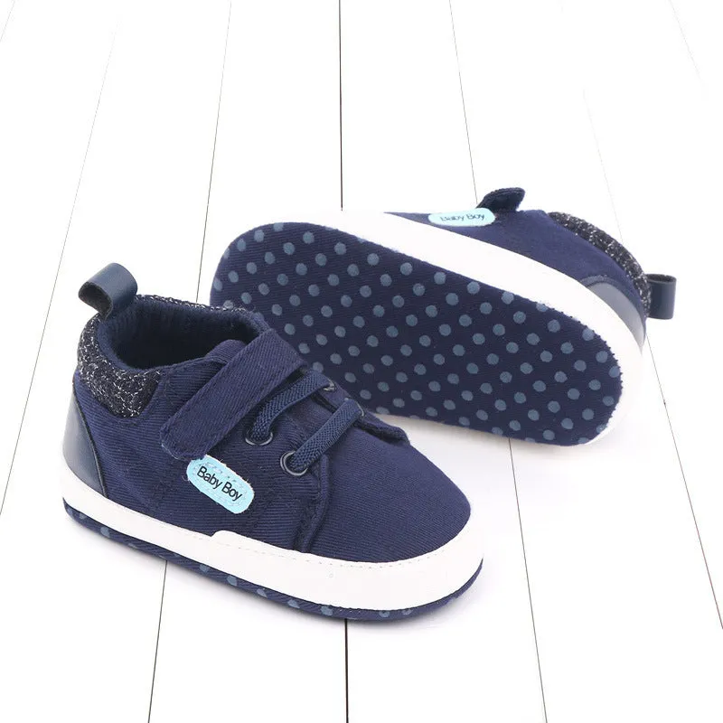 Baby shoes soft sole cotton boys toddler shoes with Velcro in dark blue and gray