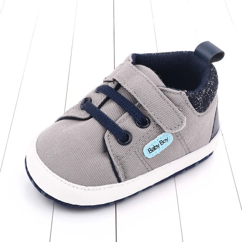 Baby shoes soft sole cotton boys toddler shoes with Velcro in dark blue and gray