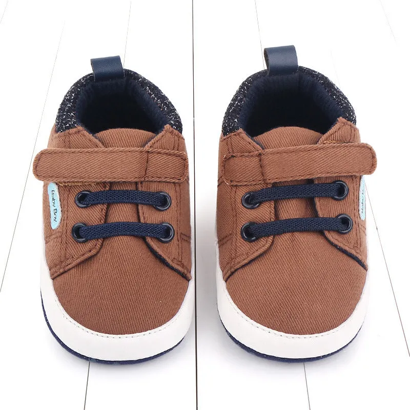 Baby shoes soft sole cotton boys toddler shoes with Velcro in dark blue and gray