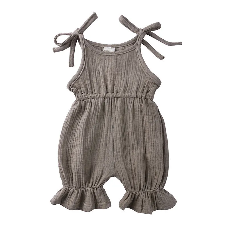 Baby girls sleeveless solid cotton romper jumpsuit in pullover style available in multiple colours