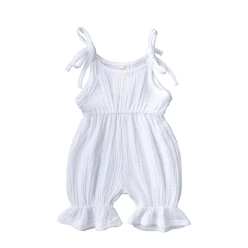 Baby girls sleeveless solid cotton romper jumpsuit in pullover style available in multiple colours
