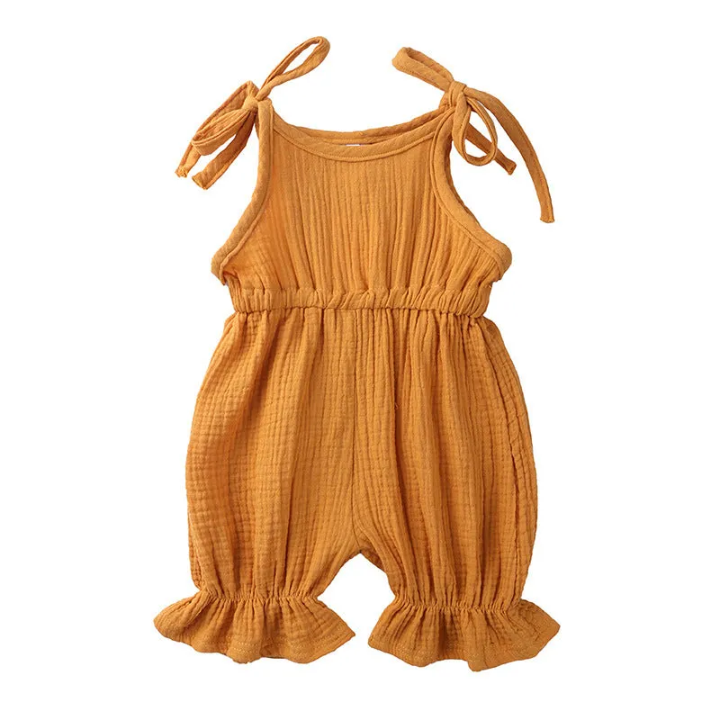 Baby girls sleeveless solid cotton romper jumpsuit in pullover style available in multiple colours