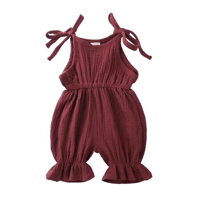 Baby girls sleeveless solid cotton romper jumpsuit in pullover style available in multiple colours