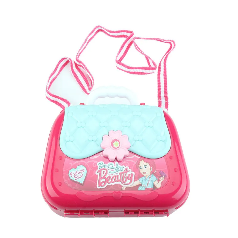 Children's portable cosmetics suitcase Pink make-up table plastic toy set for kids 4-6