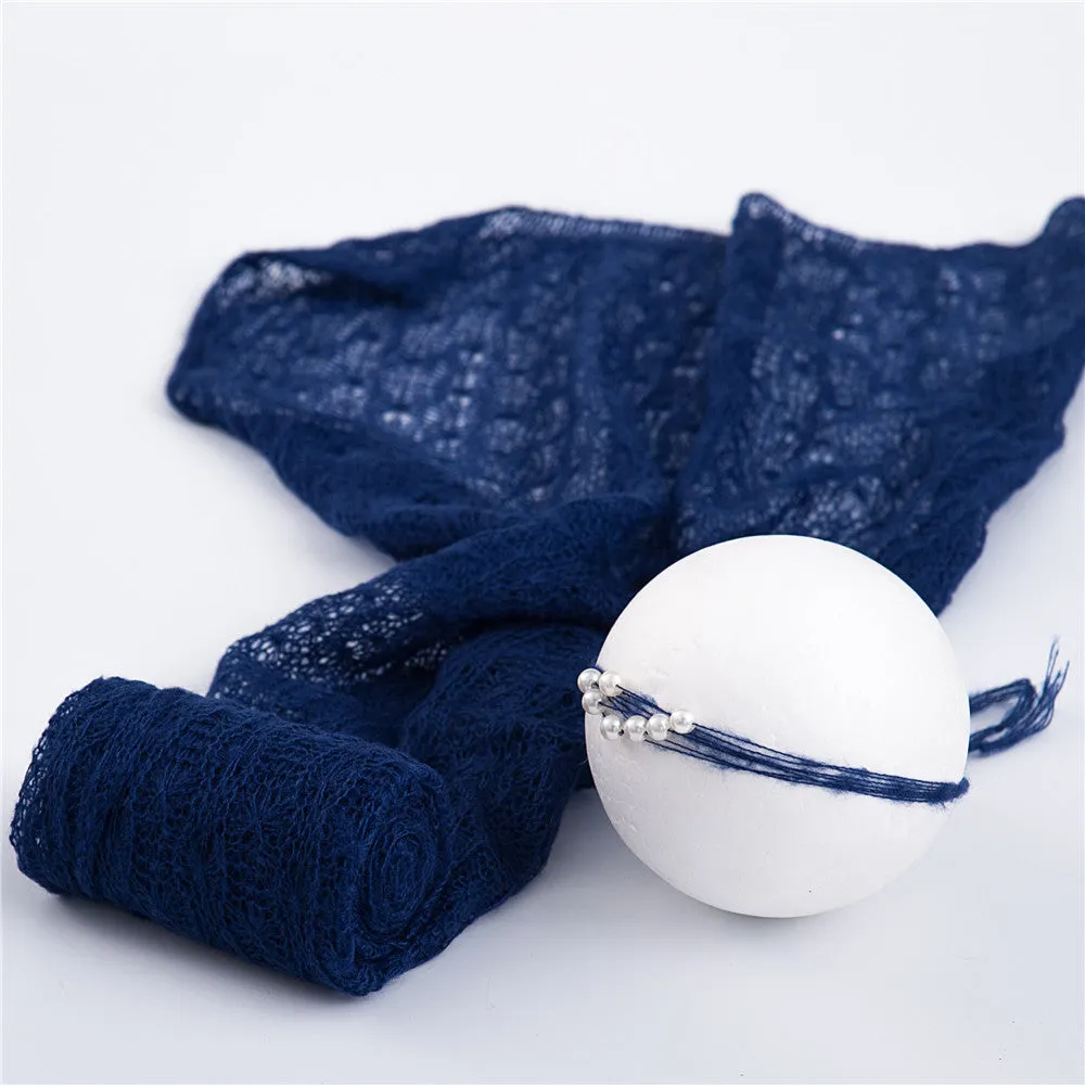 Soft mohair baby photography wrap 40x150cm in blue with matching hair accessories