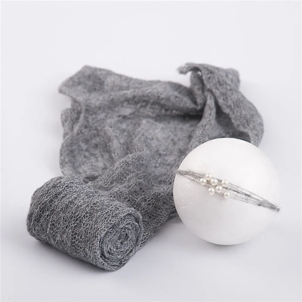 Soft mohair baby photography wrap 40x150cm in blue with matching hair accessories