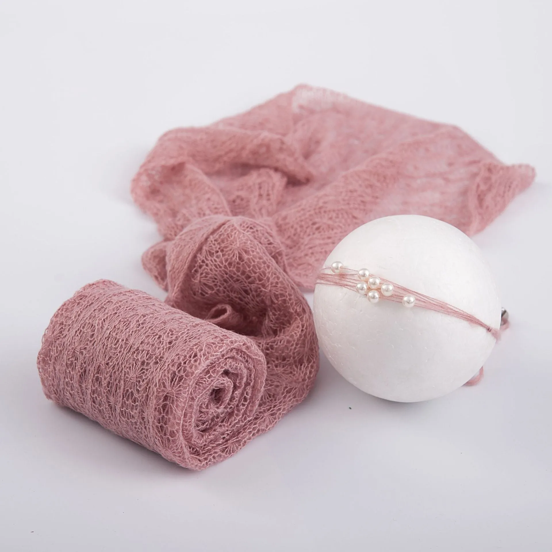 Soft mohair baby photography wrap 40x150cm in blue with matching hair accessories