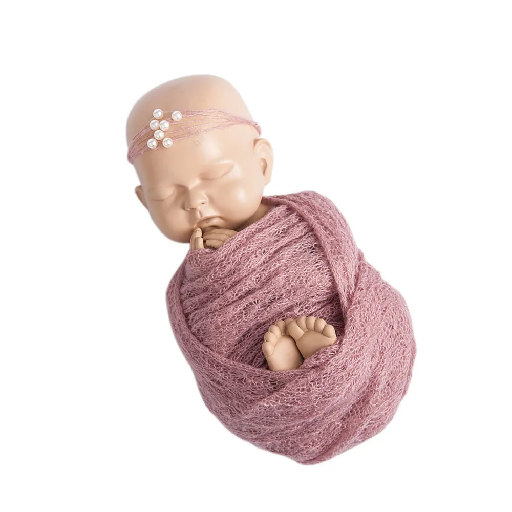 Soft mohair baby photography wrap 40x150cm in blue with matching hair accessories