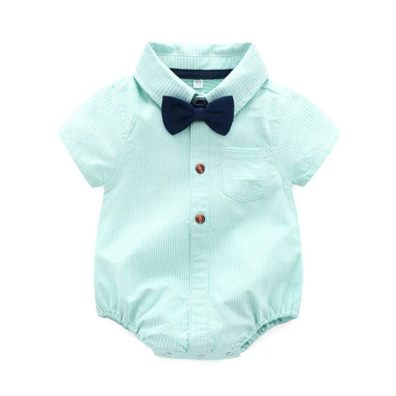 Green cotton triangle climbing romper with detachable hood for infant boys
