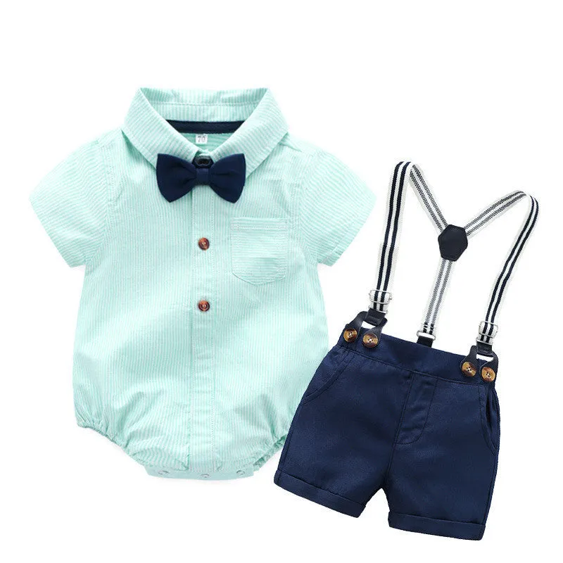 Green cotton triangle climbing romper with detachable hood for infant boys