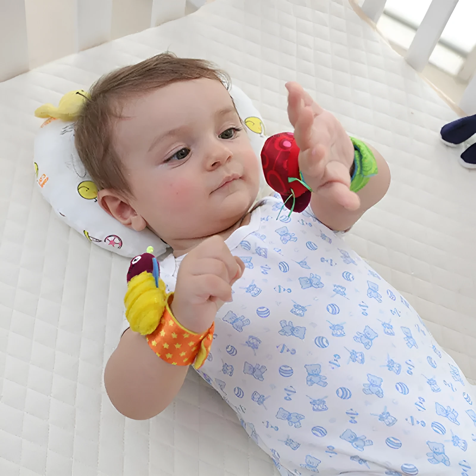 Bee Beetle fabric wristband toy with Velcro adjustable band for babies