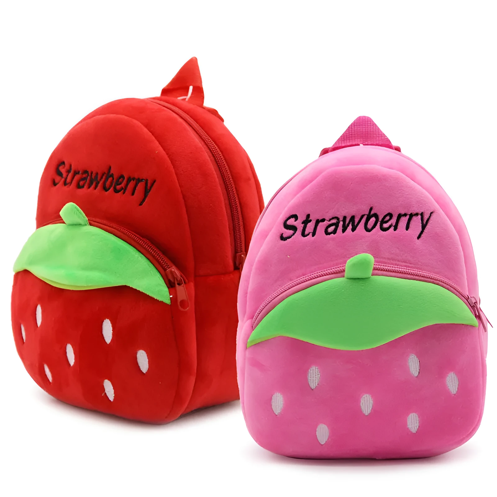 Children's strawberry backpack for toddlers, 23.5x21x10.5cm, in pink fabric with strawberry print