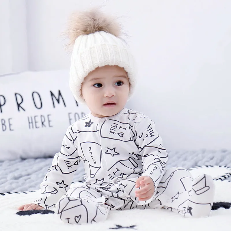Children's 100% cotton long sleeve clothes set in white for spring and autumn