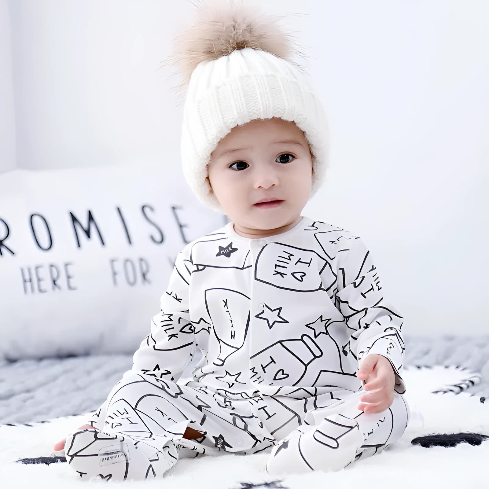 Children's 100% cotton long sleeve clothes set in white for spring and autumn