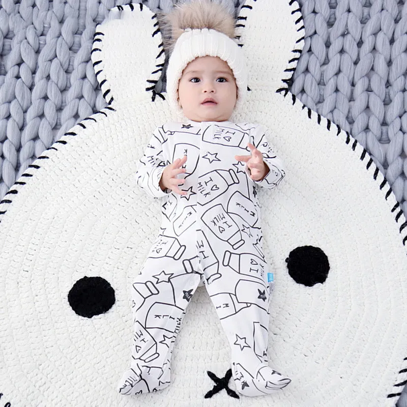 Children's 100% cotton long sleeve clothes set in white for spring and autumn