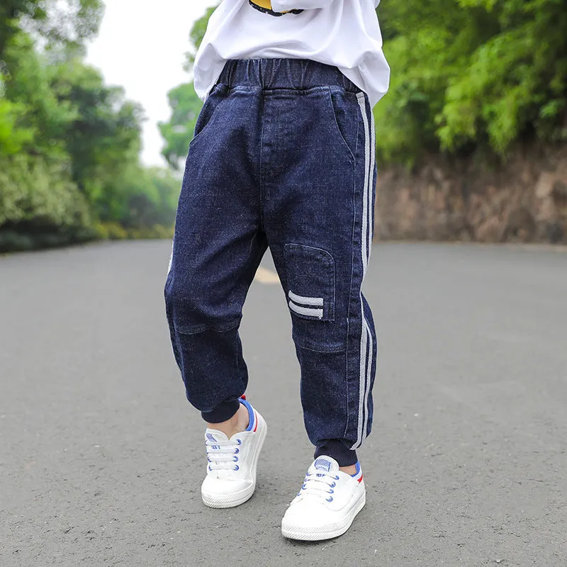 CUHK boys cotton straight casual trousers in dark blue with mid-waist fit suitable for heights 110 to 150 cm