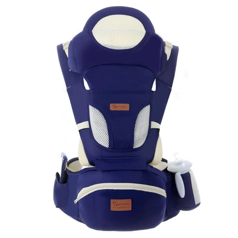 Ergonomic baby carrier 0-48 months with hipseat, front facing mode, polyester construction, 15kg capacity