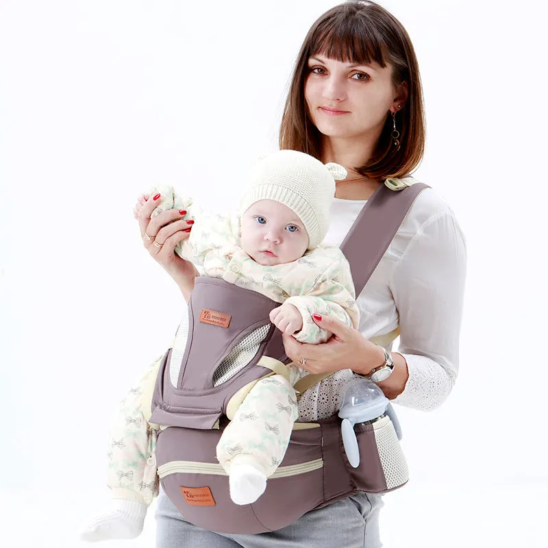 Ergonomic baby carrier 0-48 months with hipseat, front facing mode, polyester construction, 15kg capacity