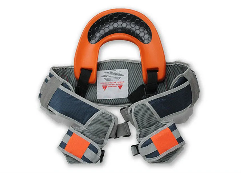 Hands-free shoulder carrier with cushioned hip seat and ankle straps in backpack style for toddler aged 2-5 years