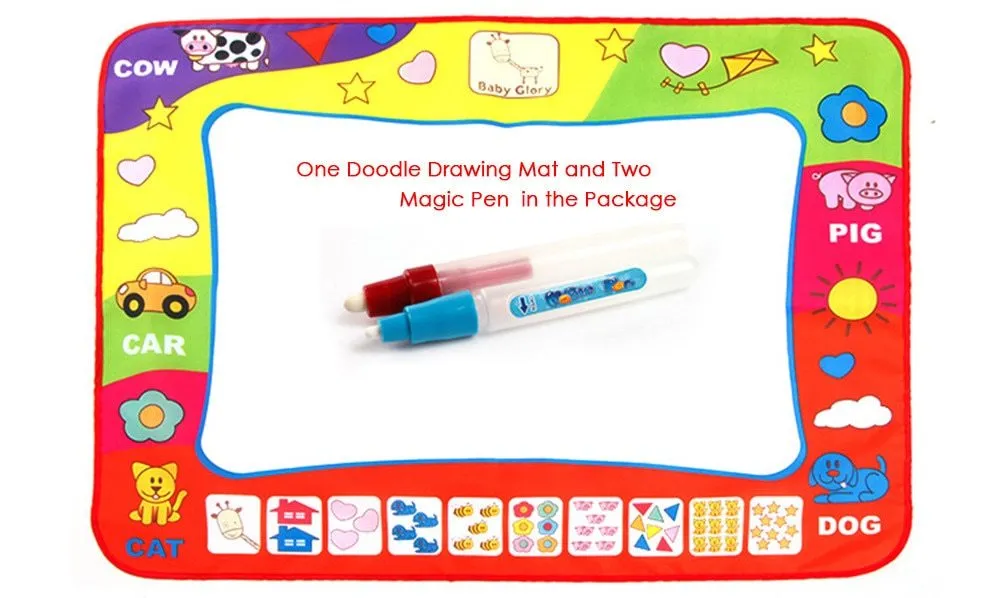80x60cm children's water doodle drawing mat with two magic pens, showing a white drawing area with foggy letters and numbers around the edge