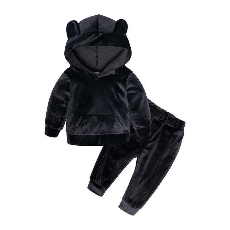 Baby boy girl winter cotton Korean-style children's underwear set with ear hat in pink