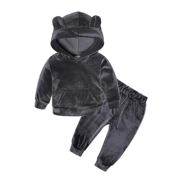 Baby boy girl winter cotton Korean-style children's underwear set with ear hat in pink