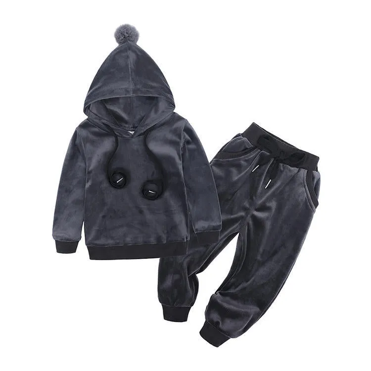 Baby boy girl winter cotton Korean-style children's underwear set with ear hat in pink