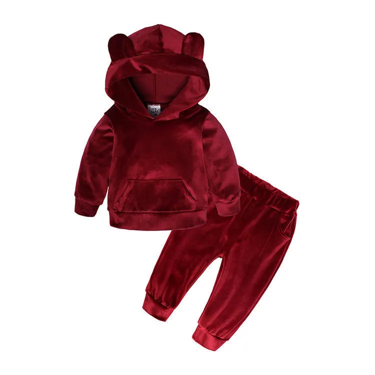 Baby boy girl winter cotton Korean-style children's underwear set with ear hat in pink