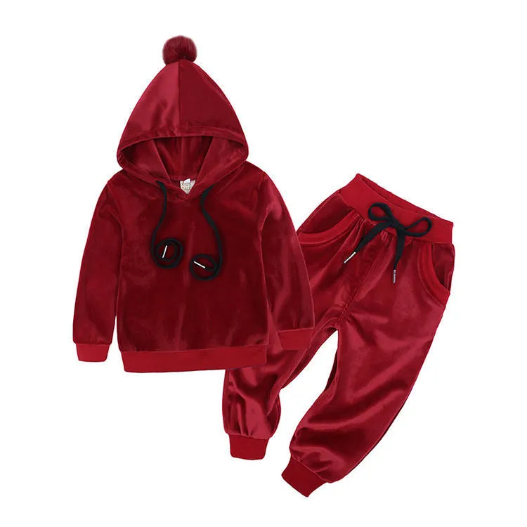 Baby boy girl winter cotton Korean-style children's underwear set with ear hat in pink
