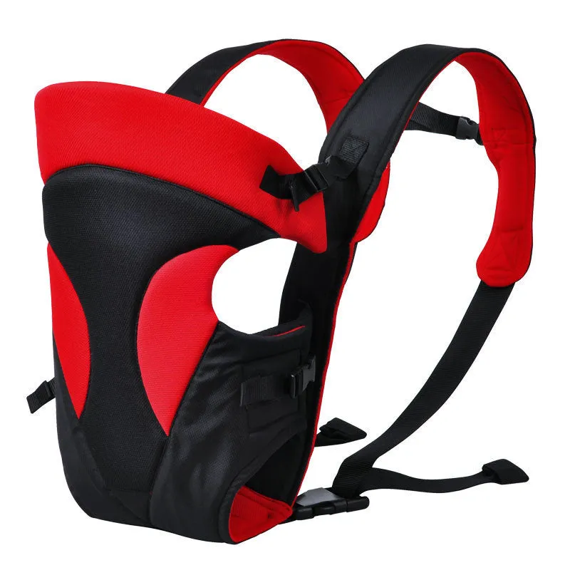 Multifunctional baby carrier in claret colour with shoulder strap and horizontal hug carry position