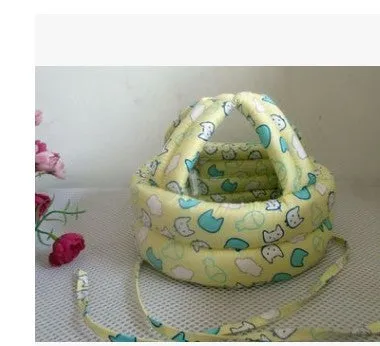 Baby anti collision hat with high-density sponge padding, adjustable headband, breathable cotton outer, colourful design