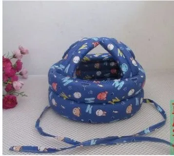 Baby anti collision hat with high-density sponge padding, adjustable headband, breathable cotton outer, colourful design