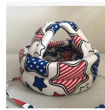 Baby anti collision hat with high-density sponge padding, adjustable headband, breathable cotton outer, colourful design