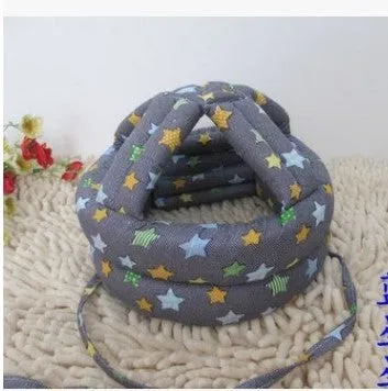 Baby anti collision hat with high-density sponge padding, adjustable headband, breathable cotton outer, colourful design