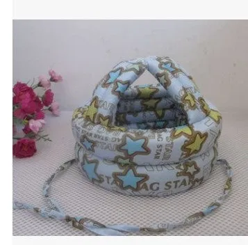 Baby anti collision hat with high-density sponge padding, adjustable headband, breathable cotton outer, colourful design