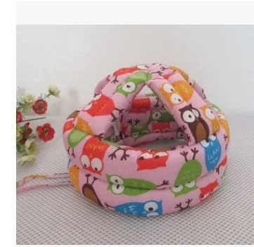 Baby anti collision hat with high-density sponge padding, adjustable headband, breathable cotton outer, colourful design