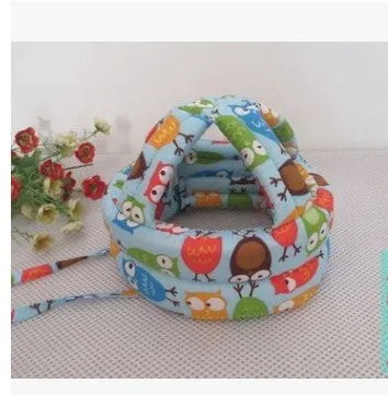 Baby anti collision hat with high-density sponge padding, adjustable headband, breathable cotton outer, colourful design
