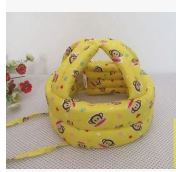 Baby anti collision hat with high-density sponge padding, adjustable headband, breathable cotton outer, colourful design