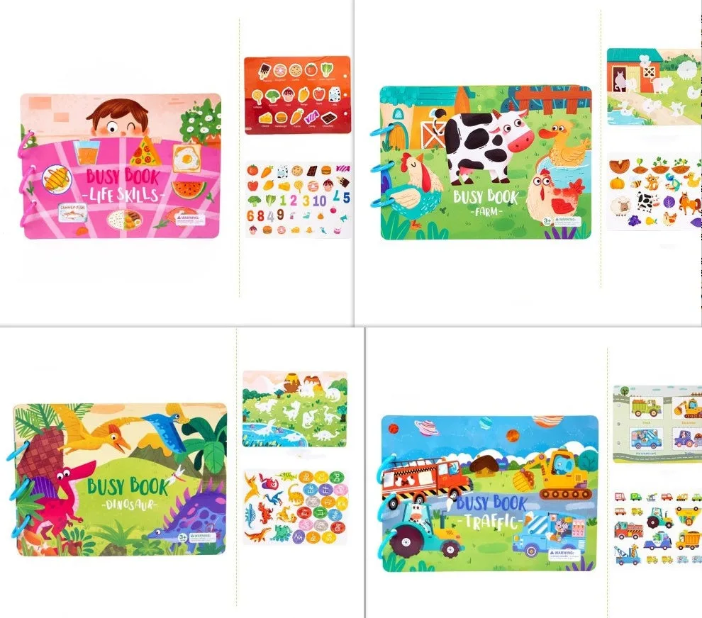 Children's busy book paper puzzle 30.5x21.7x3.3cm with repeated paste design, farm model