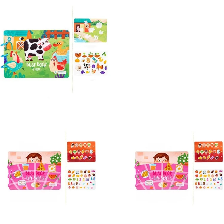 Children's busy book paper puzzle 30.5x21.7x3.3cm with repeated paste design, farm model
