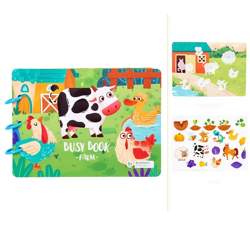 Children's busy book paper puzzle 30.5x21.7x3.3cm with repeated paste design, farm model