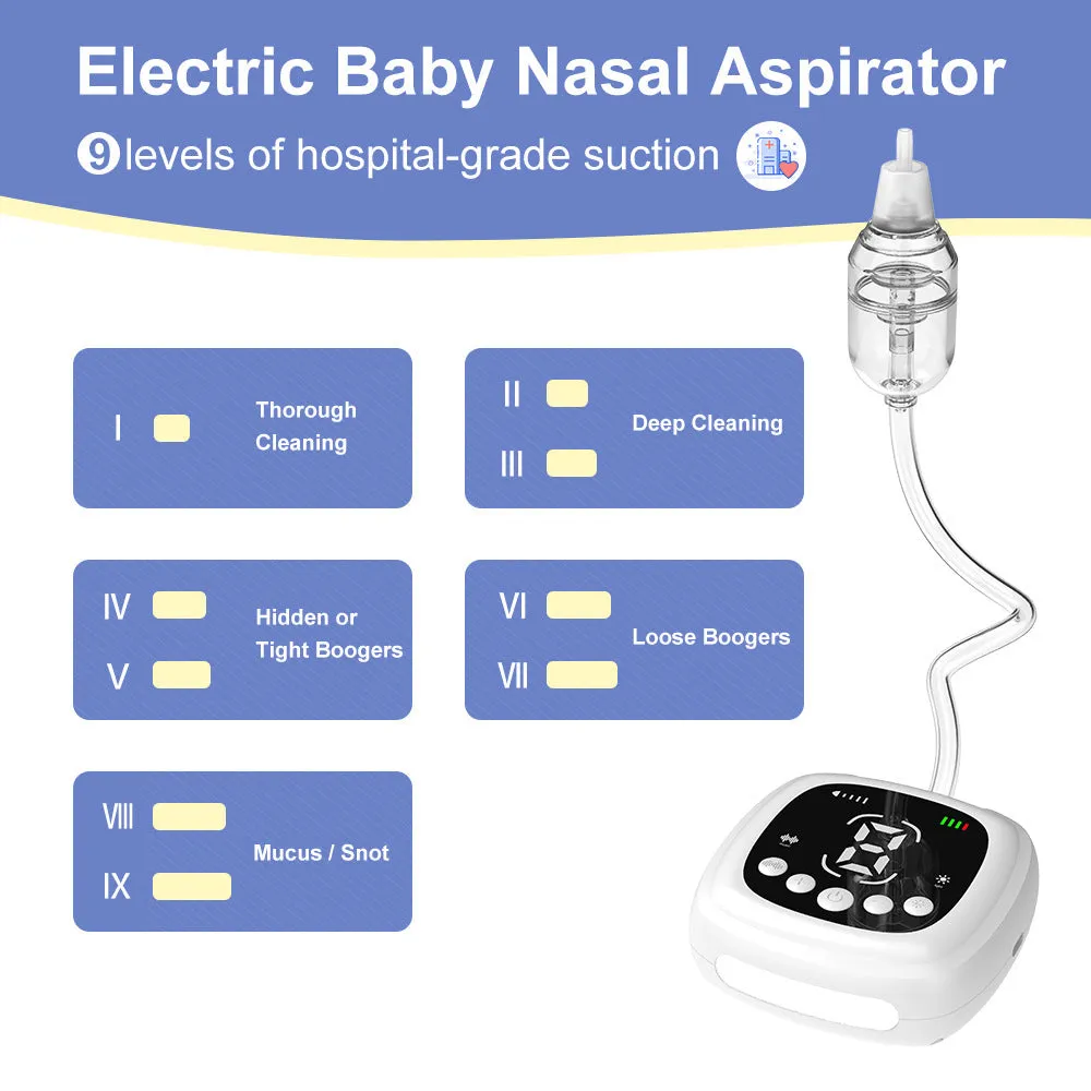 White plastic electric nasal aspirator with catheter tip for baby nasal cavity cleaning