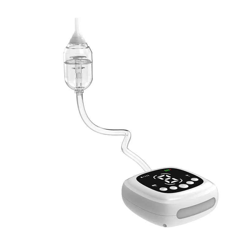 White plastic electric nasal aspirator with catheter tip for baby nasal cavity cleaning