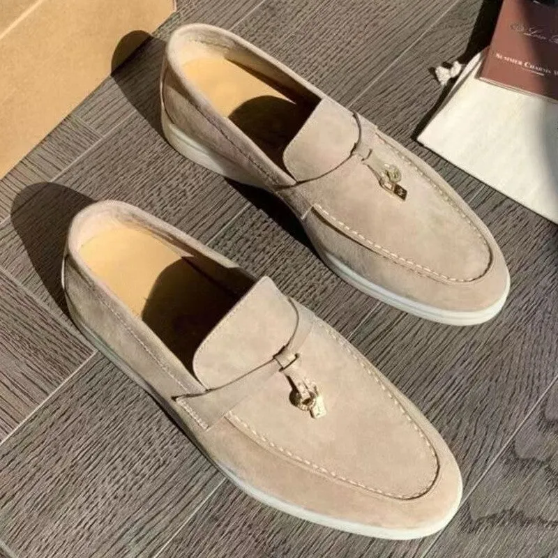 High top slip-on loafers with round toe cap and visible stitching on artificial PU upper