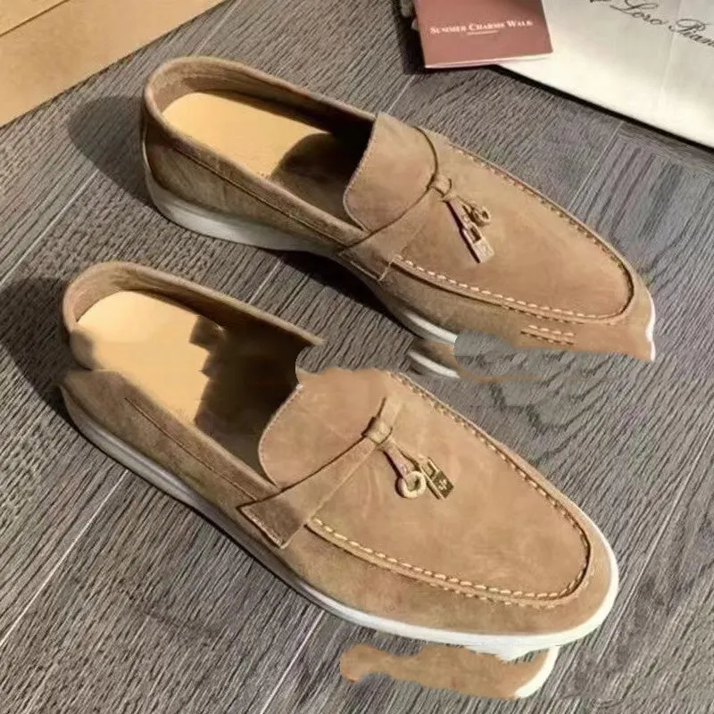 High top slip-on loafers with round toe cap and visible stitching on artificial PU upper