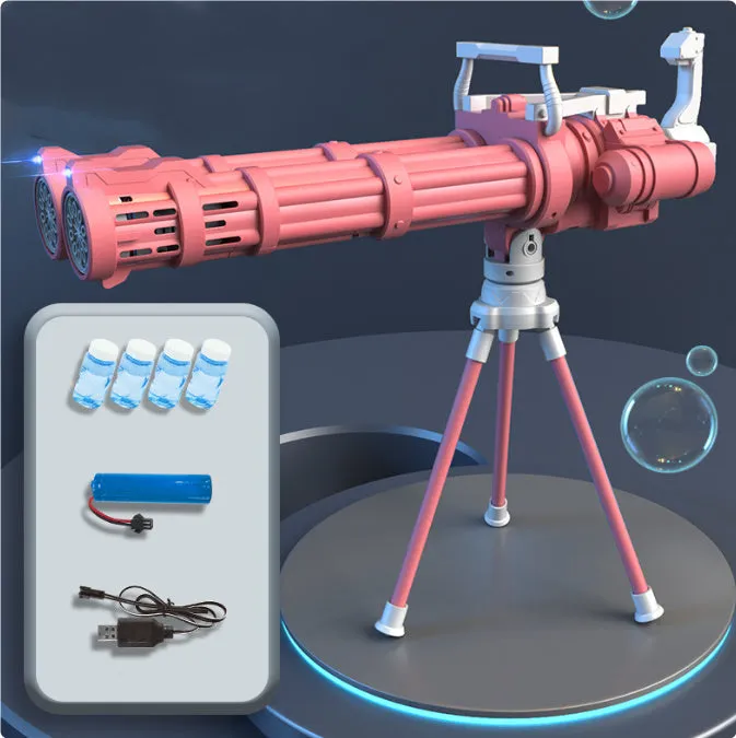 Super big double-tube bubble gun machine with colourful lights and bubble solution for children outdoor party