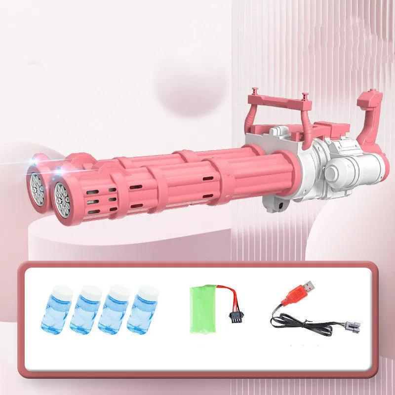 Super big double-tube bubble gun machine with colourful lights and bubble solution for children outdoor party