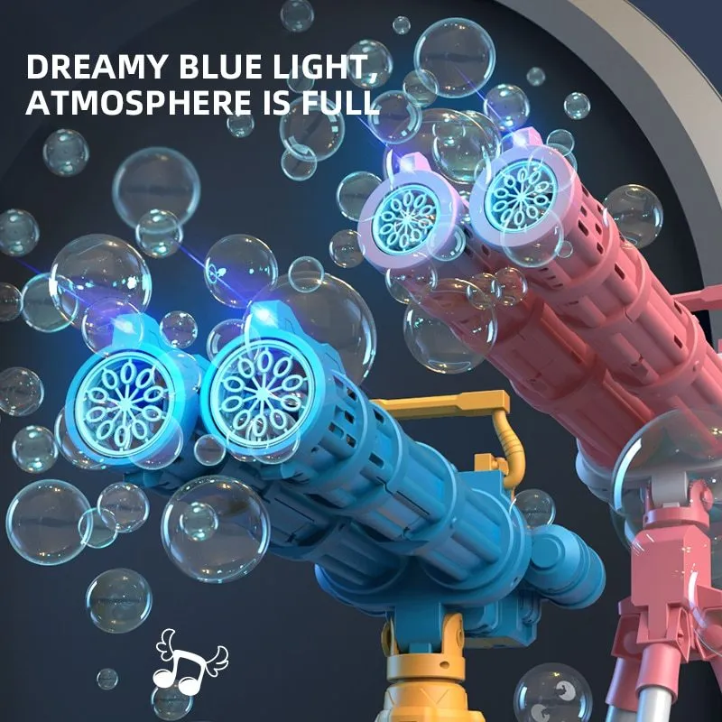 Super big double-tube bubble gun machine with colourful lights and bubble solution for children outdoor party